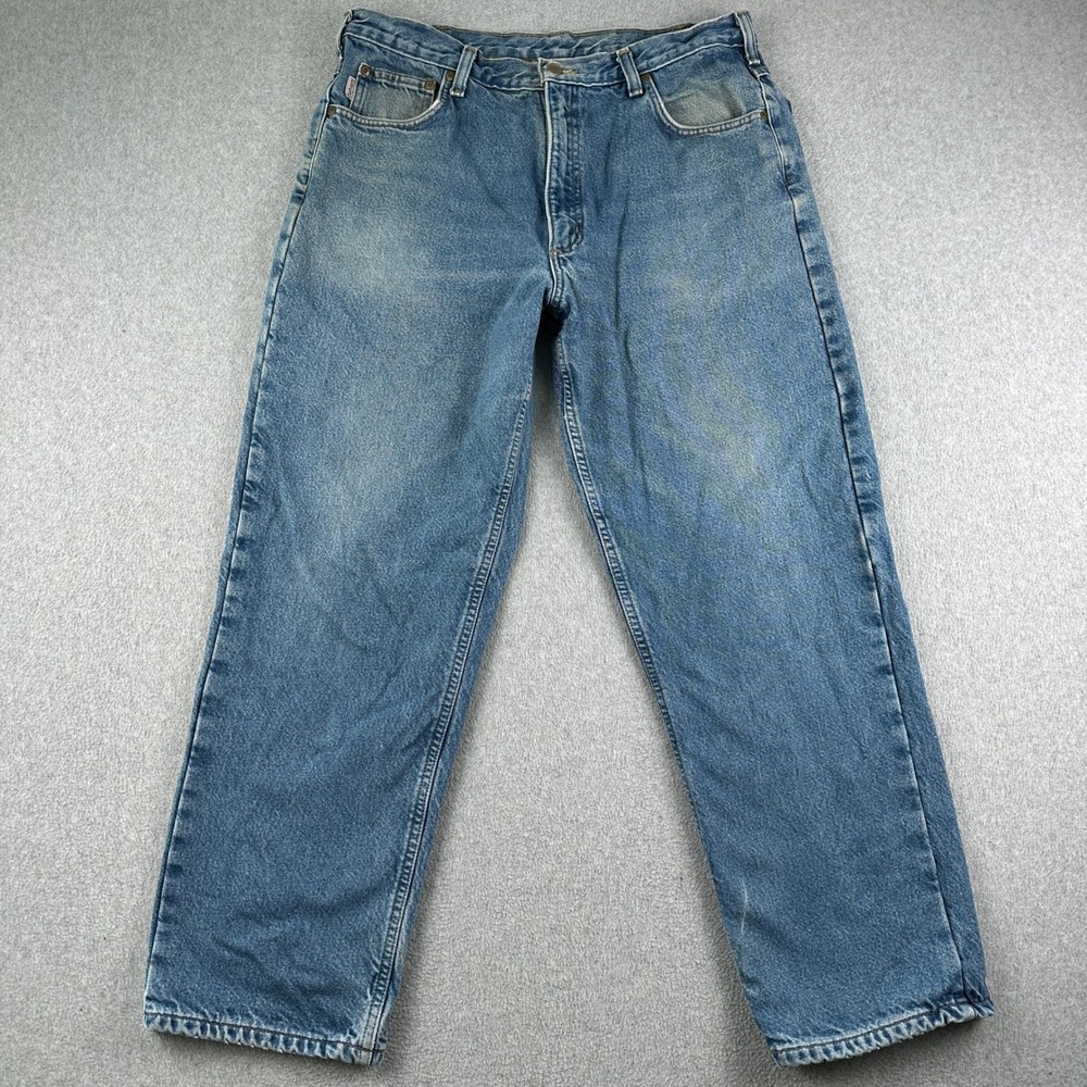 Vintage Carhartt Jeans Mens 36x30 B172 DST Relaxed Fit Blue Flannel Lined